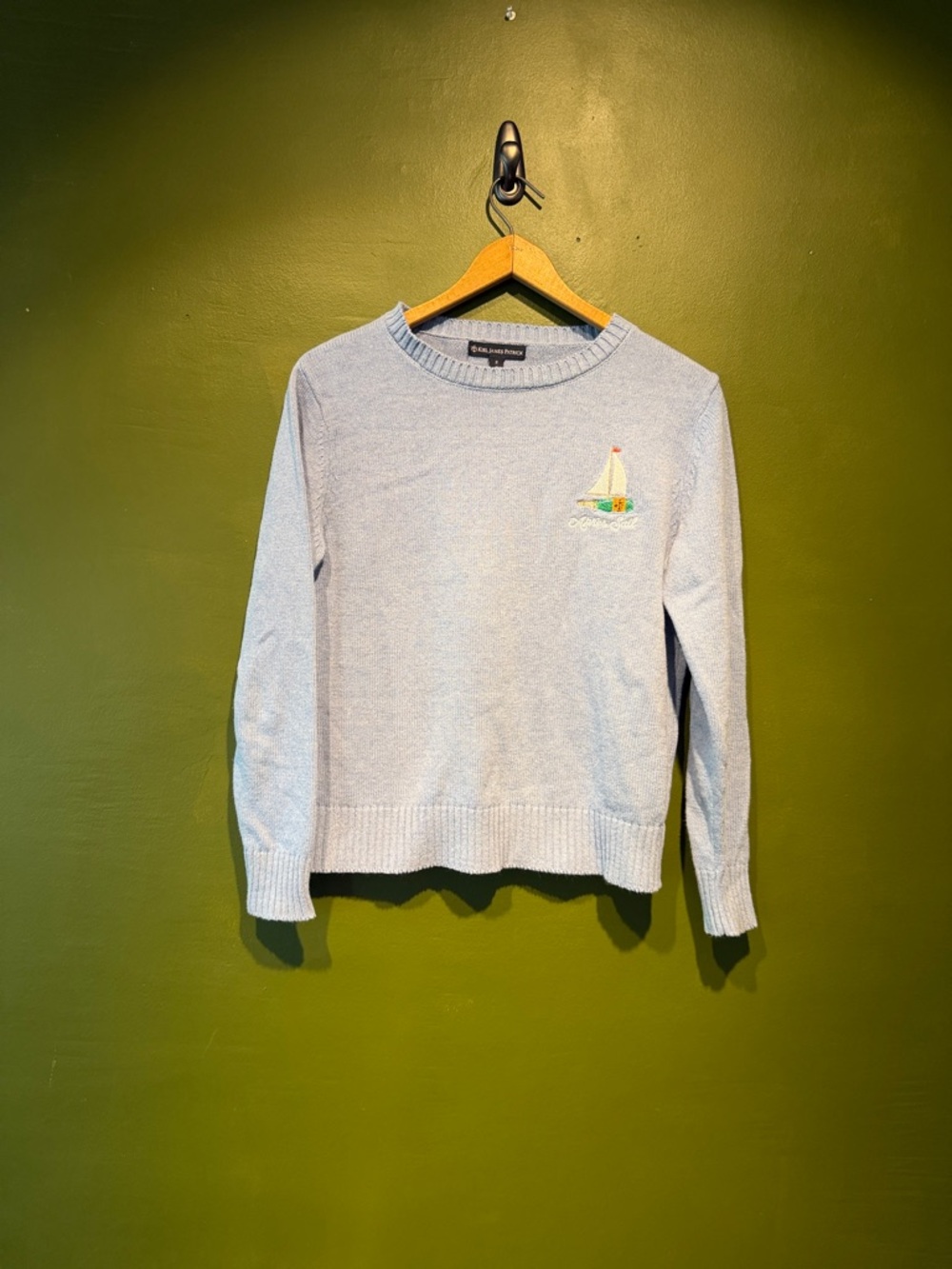 Kiel James Patrick Pale Blue Crewneck Sweater with Sailboat Embroidery - Linen